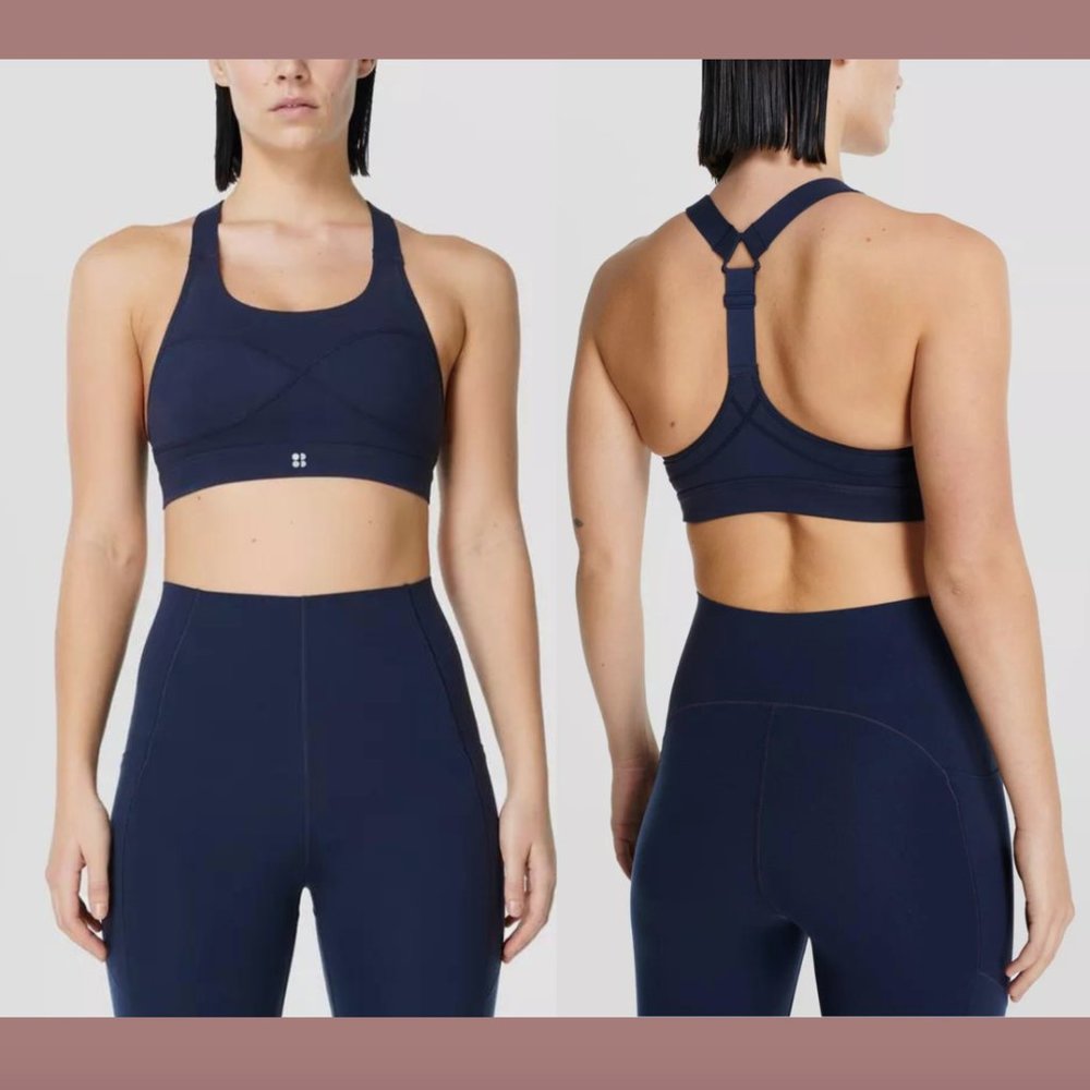 NWT $68 SWEATY BETTY [ XS‎ ] Power Medium Impact Sports Bra in Blue #5862
